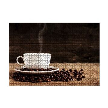 Cakapuzzle Kahve Çekirdekleri ve Dumanı Üstünde Fincan Kahve 120 Parça Ahşap Puzzle