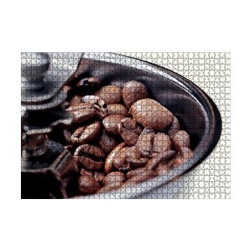 Cakapuzzle Kahve Değirmeni ve Çekirdekler Yakın Çekim 120 Parça Ahşap Puzzle