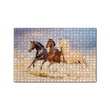 Cakapuzzle Kahve Renk Tonlarındaki Üç At Görseli 120 Parça Ahşap Puzzle