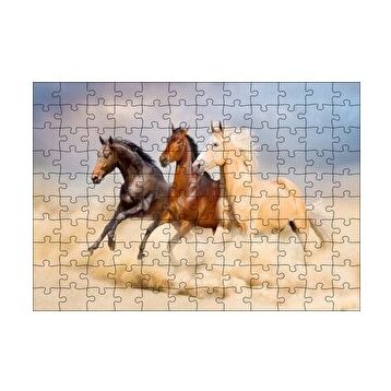 Cakapuzzle Kahve Renk Tonlarındaki Üç At Görseli 120 Parça Ahşap Puzzle