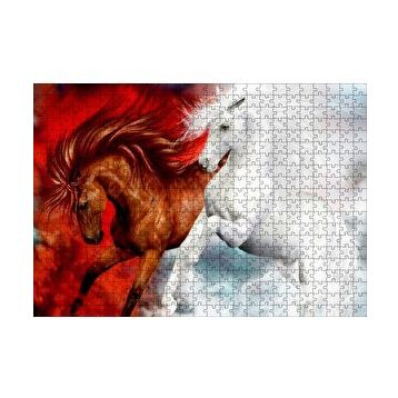 Cakapuzzle Kahverengi At Kızıl Zemin Beyaz At 120 Parça Puzzle