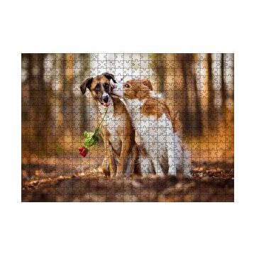 Cakapuzzle Kahverengi Beyaz Aşık Köpekler 120 Parça Puzzle