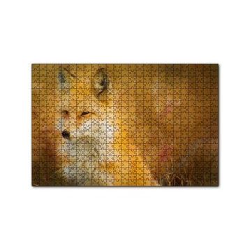 Cakapuzzle Kahverengi Beyaz Tilki Flu Arkaplan İllüstrasyon 120 Parça Ahşap Puzzle