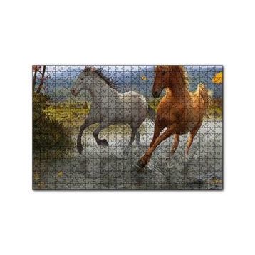 Cakapuzzle Kahverengi ve Beyaz Koşan Atlar Çizim 120 Parça Puzzle