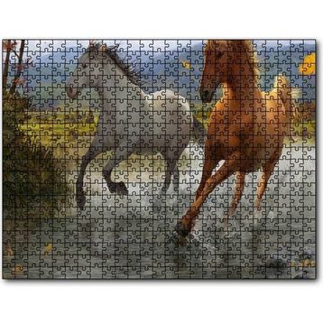Cakapuzzle Kahverengi ve Beyaz Koşan Atlar Çizim 120 Parça Puzzle