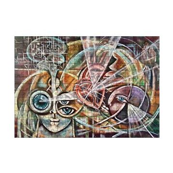 Cakapuzzle Kalp ve Yüzler Soyut Kompozisyon 120 Parça Ahşap Puzzle
