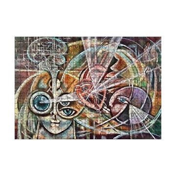 Cakapuzzle Kalp ve Yüzler Soyut Kompozisyon 120 Parça Ahşap Puzzle