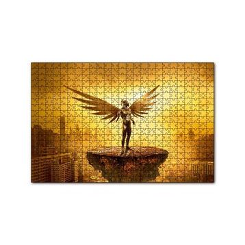 Cakapuzzle Kanatlı Şövalye Gökdelenler ve Altın Rengi Gökyüzü 120 Parça Ahşap Puzzle