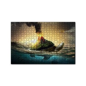 Cakapuzzle Kaplumbağa Sırtındaki Volkanik Ada İllüstrasyon 120 Parça Ahşap Puzzle