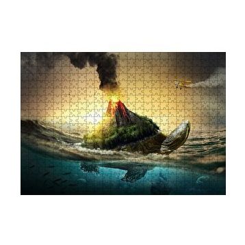 Cakapuzzle Kaplumbağa Sırtındaki Volkanik Ada İllüstrasyon 120 Parça Ahşap Puzzle