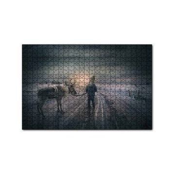 Cakapuzzle Karda Bir Çocukla Ren Geyiği 120 Parça Puzzle