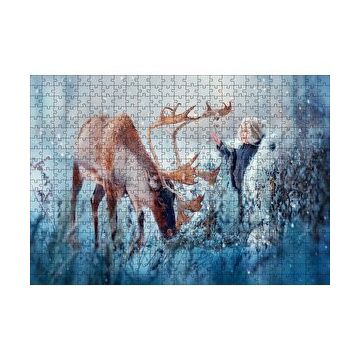 Cakapuzzle Karda Bir Çocukla Ren Geyiği 120 Parça Puzzle