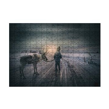 Cakapuzzle Karda Bir Çocukla Ren Geyiği 120 Parça Puzzle