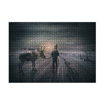 Cakapuzzle Karda Bir Çocukla Ren Geyiği 120 Parça Puzzle