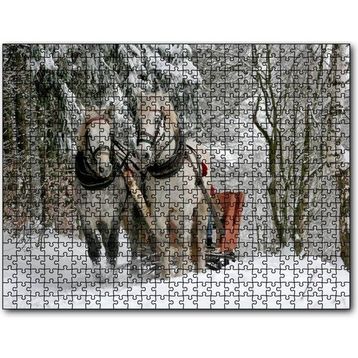 Cakapuzzle Karda Kızak Çeken Bir Çift At 255 Parça Puzzle