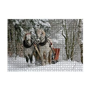 Cakapuzzle Karda Kızak Çeken Bir Çift At 255 Parça Puzzle