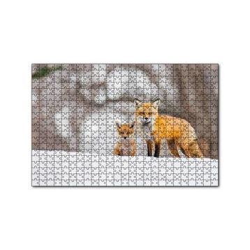 Cakapuzzle Karlar Üzerinde Kutup Tilkisi ve Yavrusu 120 Parça Ahşap Puzzle