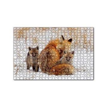 Cakapuzzle Karlar Üzerindeki Kızıl Tilki ve Yavruları 120 Parça Ahşap Puzzle