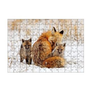 Cakapuzzle Karlar Üzerindeki Kızıl Tilki ve Yavruları 120 Parça Ahşap Puzzle