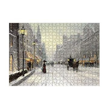 Cakapuzzle Karlı Caddede İnsanlar ve Arabalar 120 Parça Ahşap Puzzle