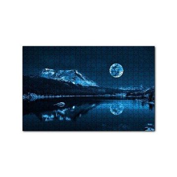 Cakapuzzle Karlı Dağ Orman Göl ve Süper Ay 120 Parça Ahşap Puzzle