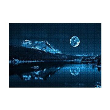 Cakapuzzle Karlı Dağ Orman Göl ve Süper Ay 120 Parça Ahşap Puzzle