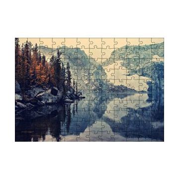 Cakapuzzle Karlı Dağlar Göl ve Sonbahar Ağaçları 120 Parça Ahşap Puzzle