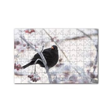 Cakapuzzle Karlı Dalların Üzerindeki Karatavuk 120 Parça Ahşap Puzzle