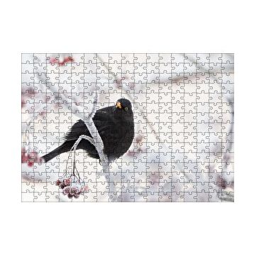 Cakapuzzle Karlı Dalların Üzerindeki Karatavuk 120 Parça Ahşap Puzzle