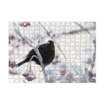 Cakapuzzle Karlı Dalların Üzerindeki Karatavuk 120 Parça Ahşap Puzzle