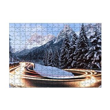 Cakapuzzle Karlı Orman İçindeki Yol Uzun Pozlama Çekim 120 Parça Ahşap Puzzle