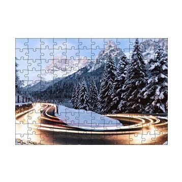 Cakapuzzle Karlı Orman İçindeki Yol Uzun Pozlama Çekim 120 Parça Ahşap Puzzle