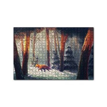 Cakapuzzle Karlı Ormanda Yürüyen Tilki ve Güneş Işıkları Yapboz MDF Puzzle