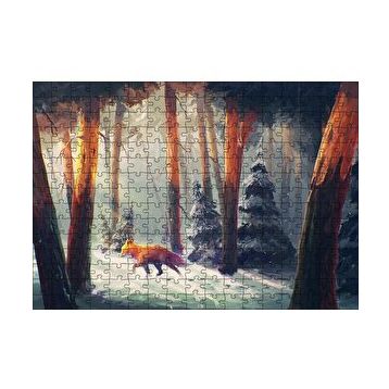 Cakapuzzle Karlı Ormanda Yürüyen Tilki ve Güneş Işıkları Yapboz MDF Puzzle