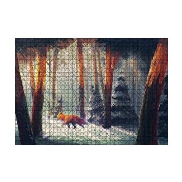 Cakapuzzle Karlı Ormanda Yürüyen Tilki ve Güneş Işıkları Yapboz MDF Puzzle