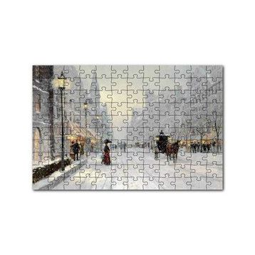 Cakapuzzle Karlı Şehir Kahverengi At Görseli 120 Parça Ahşap Puzzle