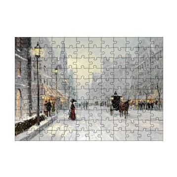 Cakapuzzle Karlı Şehir Kahverengi At Görseli 120 Parça Ahşap Puzzle