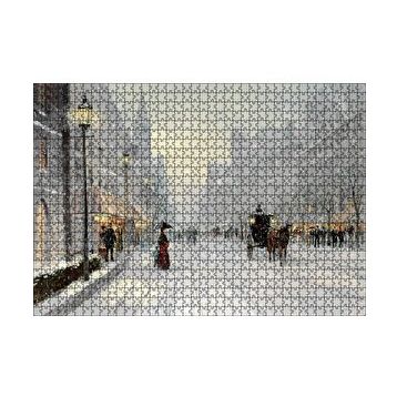 Cakapuzzle Karlı Şehir Kahverengi At Görseli 120 Parça Ahşap Puzzle