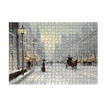 Cakapuzzle Karlı Şehir Kahverengi At Görseli 120 Parça Ahşap Puzzle