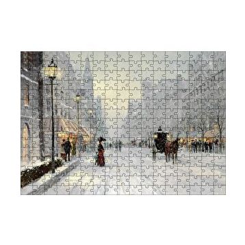 Cakapuzzle Karlı Şehir Kahverengi At Görseli 120 Parça Ahşap Puzzle