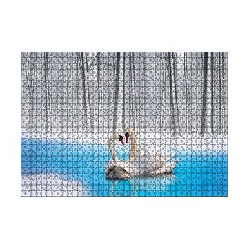 Cakapuzzle Karlı ve Buzlu Göldeki Romantik Kuğu Çifti 120 Parça Ahşap Puzzle