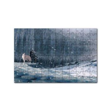 Cakapuzzle Kayalık Duvar Karlar Beyaz Kurt ve Şövalye 120 Parça Ahşap Puzzle