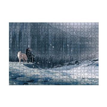 Cakapuzzle Kayalık Duvar Karlar Beyaz Kurt ve Şövalye 120 Parça Ahşap Puzzle