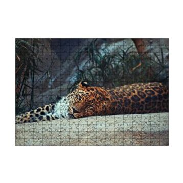 Cakapuzzle Kayanın Üzerinde Dinlenen Uykulu Jaguar 120 Parça Ahşap Puzzle