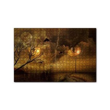 Cakapuzzle Kedi Gözleri Bulutlar Şimşekler Dolunay ve Kargalar 255 Parça Puzzle