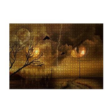 Cakapuzzle Kedi Gözleri Bulutlar Şimşekler Dolunay ve Kargalar 255 Parça Puzzle