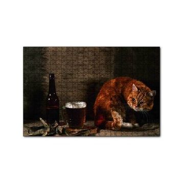 Cakapuzzle Kedinin Bira Bakışı 120 Parça Ahşap Puzzle