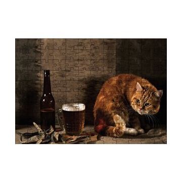 Cakapuzzle Kedinin Bira Bakışı 120 Parça Ahşap Puzzle