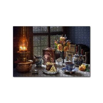 Cakapuzzle Kek ve Çay Ambiyans Pencerede Yağmur Görseli 255 Parça Puzzle