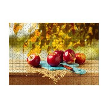 Cakapuzzle Kesme Tahtasında Kırmızı Elmalar 120 Parça Ahşap Puzzle